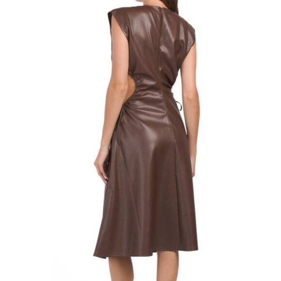 NWOT 7 for All Mankind Dress Faux Leather Dark Brown Cut Out Midi Size Large - Picture 4 of 4